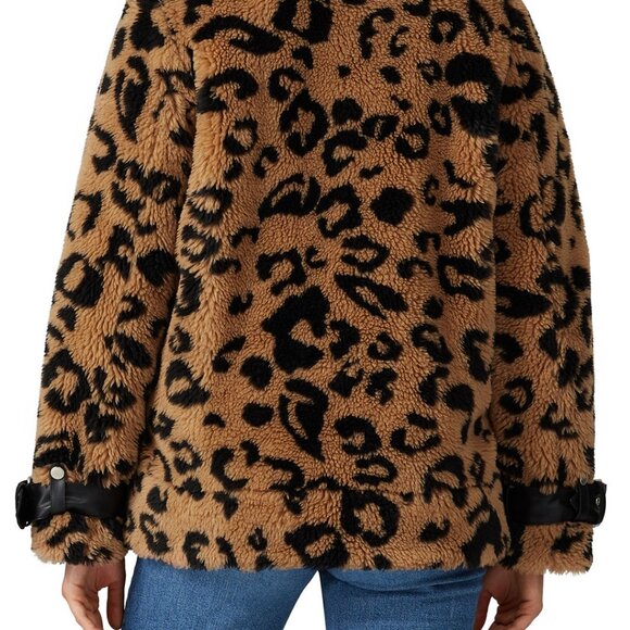 🎈SALE Avec Les Filles Leopard Teddy Faux Fur Biker Moto Jacket NEW - Picture 15 of 16